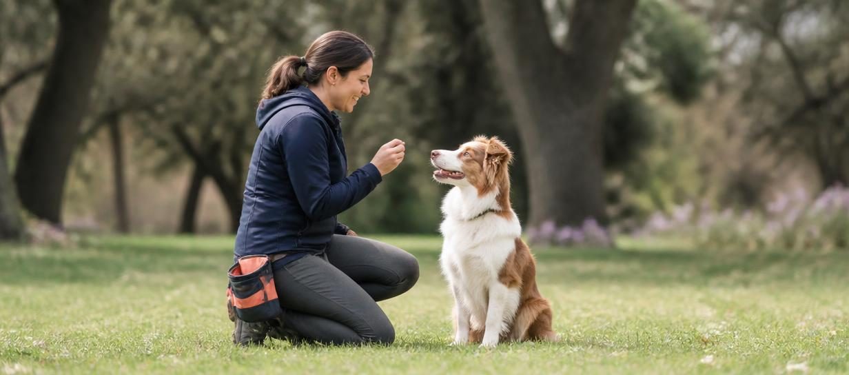 Éducatrice canine travaillant avec un chien en extérieur