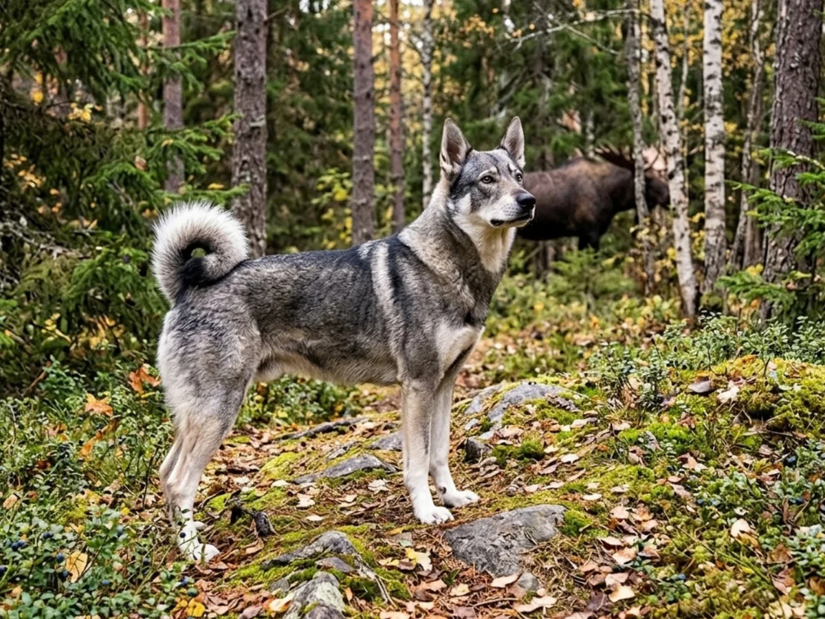 Chien d’élan suédois dans une forêt nordique