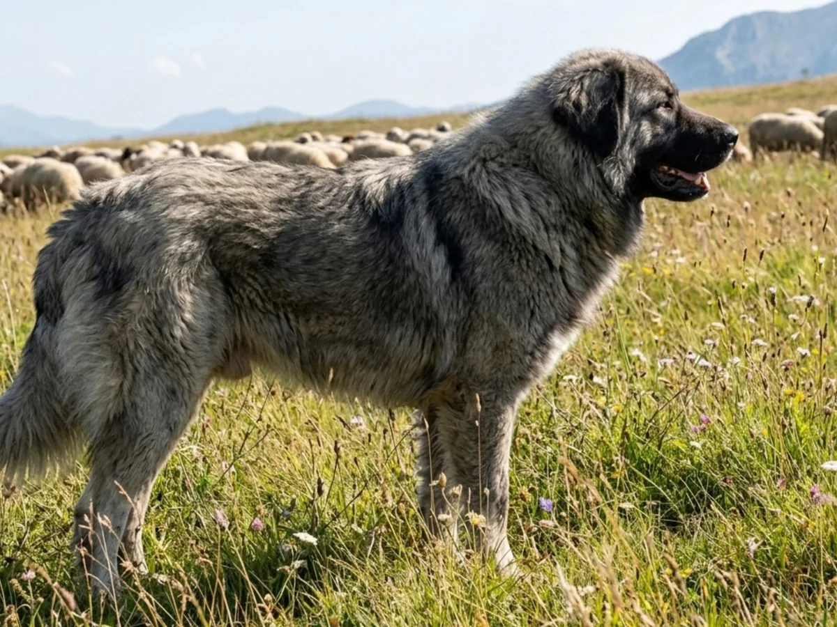Chien de berger roumain de Mioritza auprès d’un troupeau