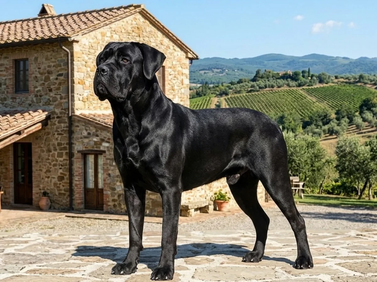Chien de cour italien noir en extérieur